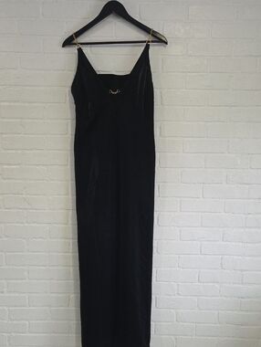 Bisou Bisou Black Maxi Slip Dress with Gold Chain Straps